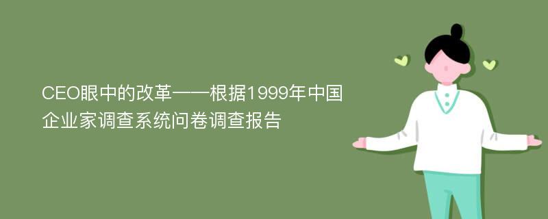 CEO眼中的改革——根据1999年中国企业家调查系统问卷调查报告