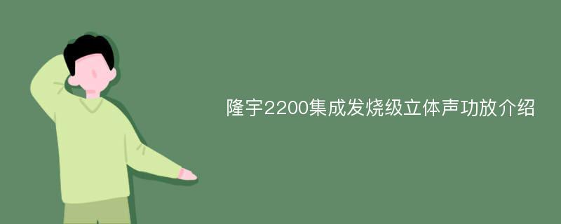 隆宇2200集成发烧级立体声功放介绍